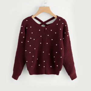 Pull lanière bordeaux 