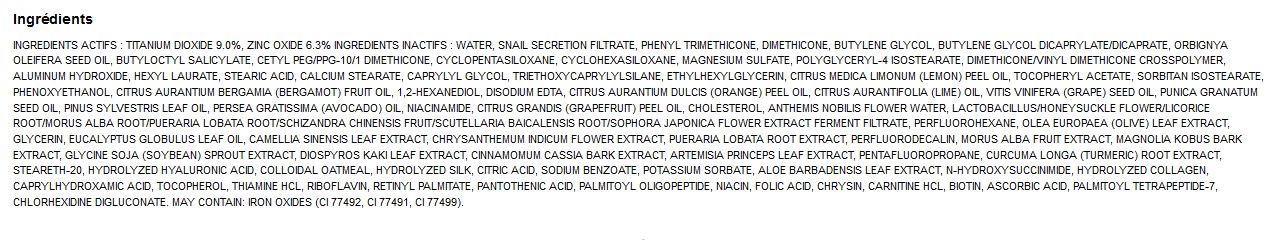 CC Cream It Cosmetics Composition